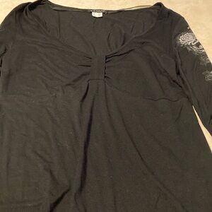 Venus long sleeve black top with printed sleeves